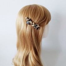 프랑스핀 호피 마블 더블 리본 옆머리 헤어자동핀