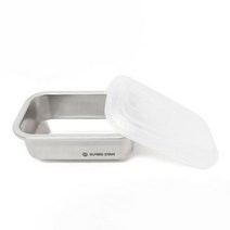 슈퍼스텐 올인원 다용도 스테인레스 밀폐용기, 전자렌지/인덕션 가능, 사각 반찬통 3호(500ml)