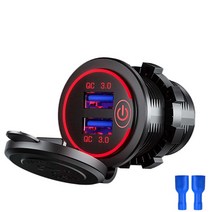 고속 충전 3.0 듀얼 USB 자동차 충전기 소켓 액세서리 방수 12V 24V QC3.0 전원 콘센트 터치 스위치 및 LED 조명 포함, Red
