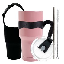 굿아이템 대용량 진공 스텐텀블러 900ml + 밀폐뚜껑 + 손잡이 + 스테인레스빨대 + 세척솔 + 캐리어 풀세트, 핑크