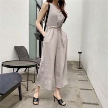 코지일이삼 코지 여자 허리 스트링 브이넥 와이드 점프수트 (8552845)