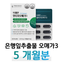 브레인 알티지 오메가3 은행잎 추출물 플라보놀배당체 rTG 오메가 하루 1캡슐 체내흡수 용이 혈중 중성지질 혈행개선 건조한 눈 건강 기억력 개선 도움 홈쇼핑 프리미엄 영양제 비교, 5박스, 1220mg x 30캡슐 (하루 1캡슐)
