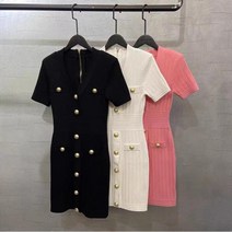 4월결혼식하객룩 예복원피스 상견례옷차림 여성 고품질의 패션 여름 빈티지 우아한 레이디 목 반팔 니트 드레스