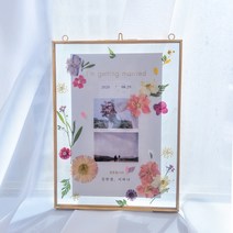 압화공예 청첩장액자 압화액자 프리저브드 드라이플라워 컬러풀 벽걸이형 로즈오브더데이, 벽걸이용
