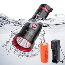 방수랜턴 XHP70 다이빙 IPX8 26650배터리 LED 수중랜턴 해루질 XD-A6, 블랙