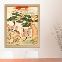 나봄갤러리 십장생도 (40X31) 학 해 구름 바위 불로초 소나무 액자, 3.내츄럴 액자