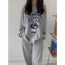 (커플룩/데일리룩) 남녀공용 오버핏 테디베어 곰돌이 맨투맨 티셔츠