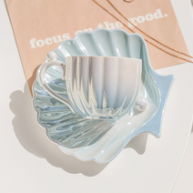 펄컬러 세라믹 쉘 커피잔 세트 선물 집들이 카푸치노 라떼 머그잔, 퓨어화이트펄컬러