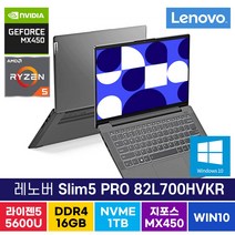 레노버 Slim5 14ACN6 82L700HVKR 16G 1TB 윈도우10, WIN10 Pro, 16GB, Ryzen 5, 스톰 그레이