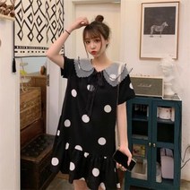 꽃소담 여성 빅카라 도트 시폰 반팔 미니 원피스 QQA684