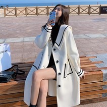 여성 겨울 롱 코트 양모 모직 울 네이비 칼라 윈드 브레이커 재킷 가과 2021