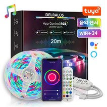 Delralos 스마트 RGB 스트립 SMD 5050 APP 제어 리모컨 방수 1600만 PC방 무드등 음악 동기화 장식 LED 가정 부엌 TV 당을 위해(5-20m), 5050 30 구슬/M, APP + AI + 24키+음악 동기화, 10m