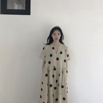 도트 땡땡이 브이넷 여름 롱 원피스 화이트