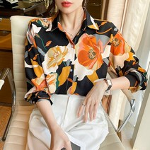 빨강몽키 봄 꽃무늬 배색 긴팔 프린팅 가을 카라 플라워 여성 블라우스