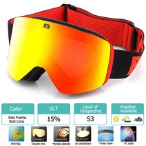스키 보드 고글 바이크 성인용 스노우보드 자석 이중 편광 렌즈 남녀 공용 UV400 스노우, 4.Red with Red