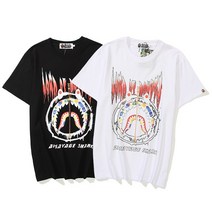 BAPE 조수 브랜드 티셔츠 심술쟁이 상어 머리 프린트 느슨한 반팔