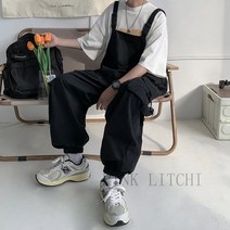 [PINK LITCHI]힙합 와이드 카고 멜빵바지 남성 빅사이즈 멜빵 팬츠 juan418AQ4