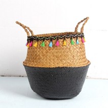 라틴바구니 원형 이케아 다이소 뚜껑있는 라탄 바구니 macrame Decorative storage 위커 등나무 장식 정원 꽃 냄비 홀더 홈 주최자 boho 장식 panier, 27x24cm, B