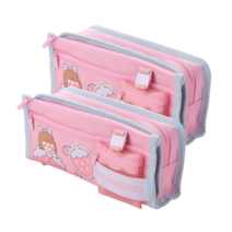 주니니몰 원쁠원 대용량 파우치 필통2개, 딸기핑크