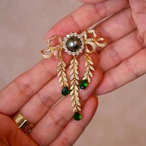 브로치 뱃지 브로찌 밍크 리본 팬 옷고정핀 옷핀 자수 진주 빈티지 정장 패션 타히티 해수 상감 지르콘 925 은도금 24k 골드 우아한 복고풍 안뜰 스타일 웨딩 파티 선물