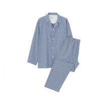 MUJI 무인양품 이중가제 파자마 사이드 심리스 남친 선물 잠옷 / 블루체크, 사이즈_S, 상세페이지 참조