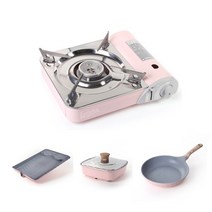 세트구성 핑크블룸 2종 3종 4종 세트(버너 불판 냄비 프라이팬) 휴대용가스버너 부르스타 휴대용가스렌지 1인그릴 캠핑버너 냄비세트 후라이팬세트 불판세트, A.블룸2종세트(블룸버너+불판)