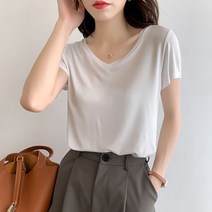 화이트 반팔 티 여성 여름 냉장고 모달 브이넥 티셔츠 이너티 기본티