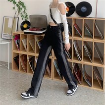 블랙 여성 청바지 하이 웨스트 세련된 디자인 패션 Streetwear 스트레이트 헐렁한 빈티지 캐주얼 와이드 레