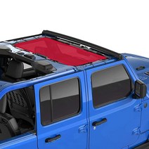 Alien Sunshade 지프 랭글러 JL & JLU (2018 현재) 지프 JL 언리미티드용 전면 메시 햇빛 가리개 UV 바람 소음 차단 스포츠 스포츠 S 사하라 루비, Rear, Cherry Red