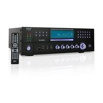 4채널 무선 블루투스 파워 앰프 - 1000W 스테레오 스피커 홈 오디오 수신기 FM 라디오 USB 헤드폰 에코 마이크 2개 전면 로딩 CD DVD 플레이어 LED 랙 마운트 포함, 1000 Watt, Amplifier + Speaker System