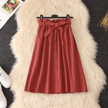 FANSYLI 가을 원버튼 스커트 미디엄 롱 스트랩 미디엄 스커트 8D