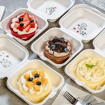 /국내배송/펄프용기 펄프도시락 햄버거용기 도시락케이크 일회용용기 포장박스 케이크상자, 300개, 화이트