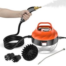 업소용 스팀청소기 무선스팀청소기 고압스팀청소기 고압스팀기 2500w 휴대용 핸드 헬드 주방 가정용 자동차 용 브러시 헤드가있는 고온 가압, 검은색, 영국