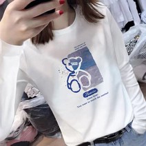 라운드넥긴팔티 챔피언 쵸이지 일찍이 봄가을 화이트 롱슬리브티 여성 곰돌이 순면 코튼 이너티셔츠 상의 4177354671