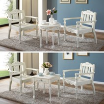 클로라 엔틱 화이트 카페 러브 티 원목 부부테이블세트, 사각 테이블형