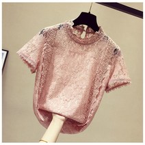 미스진 여성 레이스 반팔 블라우스 상의