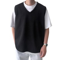 1+1 남자 V넥 레이어드 니트 조끼 오버핏