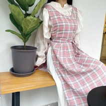 (이거찜) 린넨 롱원피스 앞치마 체크무늬 어린이집, 쿠팡 체크앞치마 옐로우, 쿠팡 본상품선택