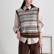 뜨개진 여성용 알파카 패턴 라운드 블리스 베스트 니트 조끼