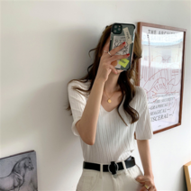 여성니트반팔티 골지반팔티 여름 브이넥