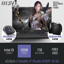 MSI Stealth 17 Studio A13VF-i9 4K [이벤트 한정특가 / 사은품증정], FREE DOS, 32GB, 1TB, 코어i9, 블랙