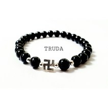 치유석 십자가 블랙 토르마린 만자 음이온 건강 커플 천연석팔찌 6mm T043