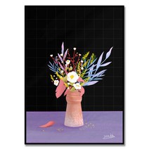 Eunoia 김유라 작가 미모사 흰 동백꽃 이탈리안 루스커스 꽃 그림 풍수 인테리어 액자, 매트 그레이 알루미늄 프레임