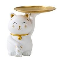 THE WAROOM SHOP 북유럽 고양이 동상 보관 트레이 화장품 잡화 컨테이너 동전 전화 주최자 홈 침실 탁상 베란다 장식을위한 동물, 수지, 하얀색