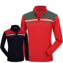 제로골프 중년 남성 울 혼방 골프복 니트 긴팔 티셔츠 반집업 하프넥 배색 패턴 스판 니트