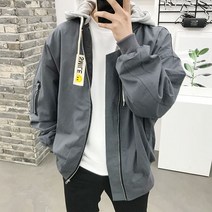 용된다 남자 오버핏 후드 면 항공점퍼