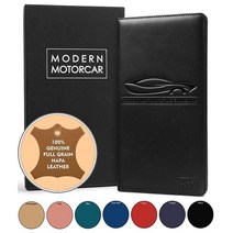 Modern Motorcar Napa 정품 소가죽으로 만든 자동차 등록 및 홀더 블랙 선물 상자 포함, Black