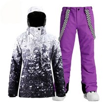 브랜드 여성용 스노우 슈트 야외 스포츠 의상 방수 방풍 세트 스키 재킷 및 스트랩 팬츠 소녀용, 05 picture jacket pant_03 M