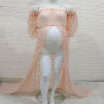 주수원피스 만삭 사진 촬영 원피스 출산 맥시 드레스 오프 숄더 메쉬 레이스 가운 긴 벨 슬리브 임신