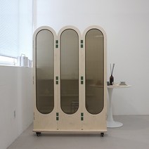 히츠 자작나무 이동형 바퀴 3단 파티션 (1600) 까페 사무실 칸막이 인테리어 가림막 가벽, 브라운